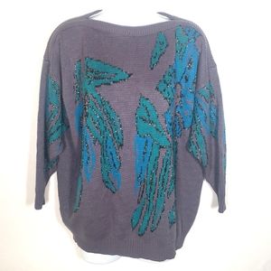 Vintage Knit Grey, Blue Green Sweater Size